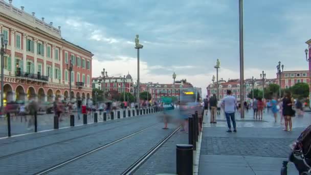 Place Massena Plaza Niza Día Noche Transición Panorámica Timelapse Costa — Vídeo de stock