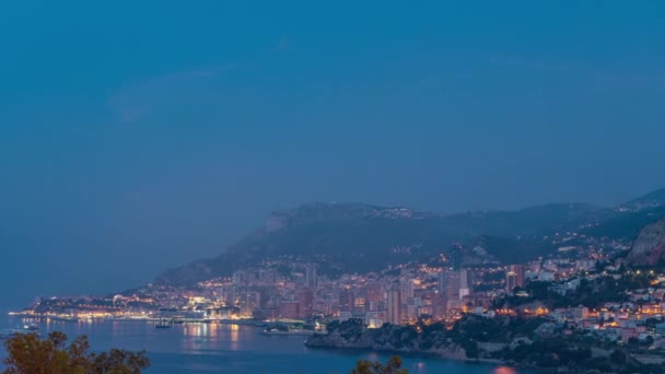 Cityscape Monte Carlo Natt Till Dag Övergång Panorama Timelapse Monaco — Stockvideo