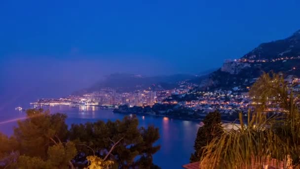 Panoramisk Stadsbild Monte Carlo Natt Till Dag Övergång Timelapse Monaco — Stockvideo