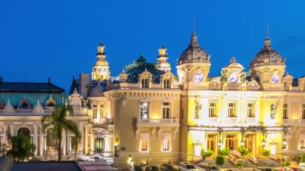 Grand Casino Monte Carlo Tag Nacht Übergangszeit Monaco Historisches Gebäude — Stockvideo