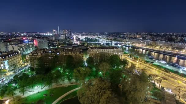 River Seine Eyfel Kulesi Gece Timelapse Gemiden Ile Görünümünü Paris — Stok video