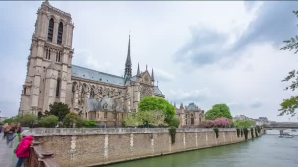 Vista Hyperlapse Timelapse Notre Dame París Desde Puente Francia — Vídeo de stock
