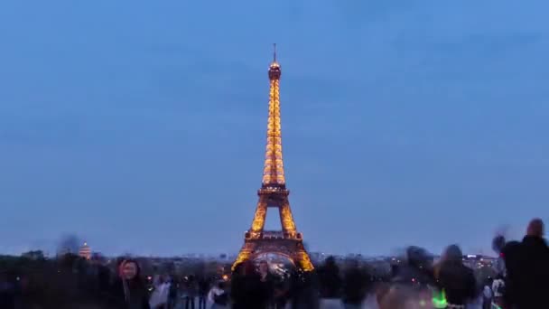 Torre Eiffel Vista Trocadero Dia Noite Transição Timelapse Hyperlapse Paris — Vídeo de Stock