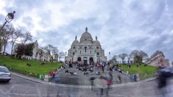 Kalabalık Turist Bahar Gün Timelapse Paris Fransa Büyük Ortaçağ Katedrali — Stok video