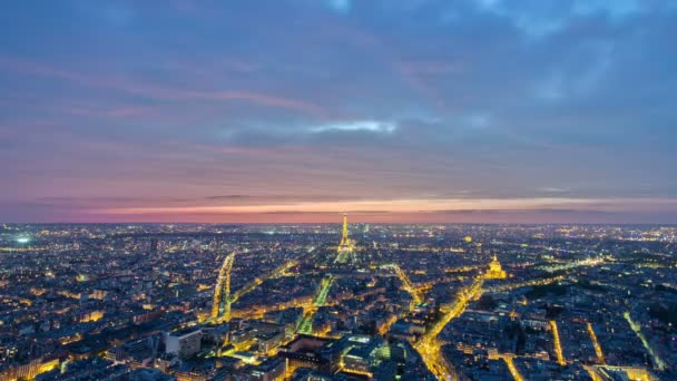 Vue Paris Tour Eiffel Depuis Tour Montparnasse Timelapse Crépuscule Tour — Video