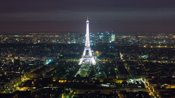 Pohled Paříž Eiffelova Věž Montparnasse Tower Timelapse Noci Eiffelova Věž — Stock video