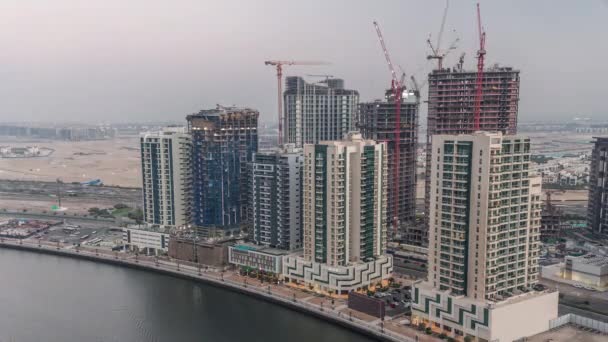 Wieże Business Bay Dubaju Zjednoczone Emiraty Arabskie Widok Góry Plac — Wideo stockowe