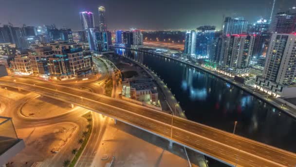 Skyscrapers Tower Business Bay All Night Timelapse Dubai United Arab — стокове відео