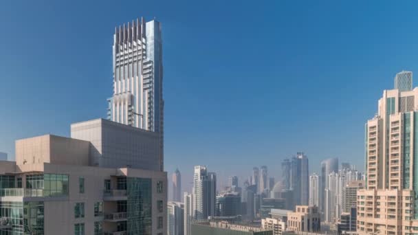 Panorama Centro Cidade Dubai Timelapse Aérea Horizonte Urbano Com Arranha — Vídeo de Stock