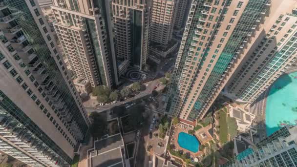 Skyscrapers Skyline Olhar Para Baixo Perspectiva Dubai Downtown Com Sombras — Vídeo de Stock