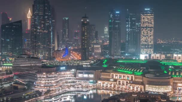 Повітряний Вид Дубайського Міжнародного Фінансового Центру Difc Протягом Всієї Ночі — стокове відео