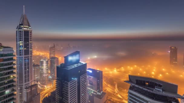 Nevoeiro Inverno Raro Início Manhã Acima Horizonte Marina Dubai Arranha — Vídeo de Stock