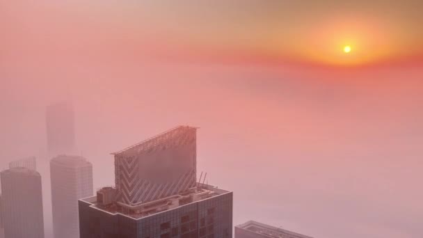 Sonnenaufgang Über Dem Seltenen Winternebel Frühen Morgen Über Der Skyline — Stockvideo