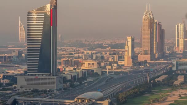 Vista Aérea Sheikh Zayed Road Dubai Internet City Area Timelapse — Vídeo de Stock