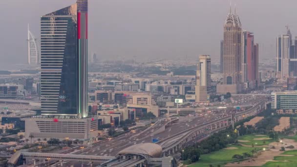 Vista Aérea Sheikh Zayed Road Dubai Internet Cidade Área Dia — Vídeo de Stock