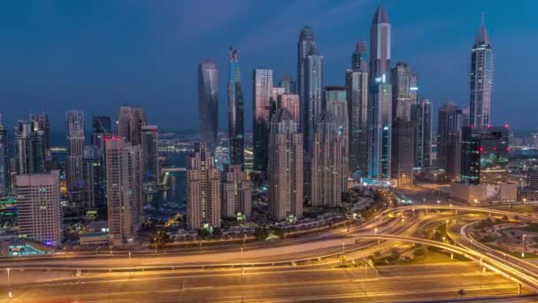 Dubai Marina Estrada Cruzamento Espaguete Junção Noite Dia Transição Timelapse — Vídeo de Stock