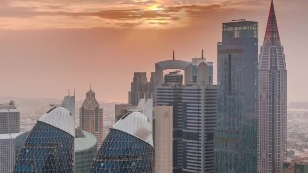 Pôr Sol Sobre Centro Financeiro Cidade Dubai Com Arranha Céus — Vídeo de Stock