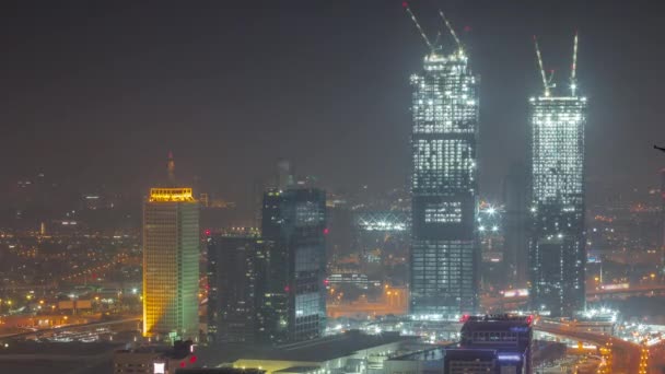 Vista Aérea Rascacielos Iluminados Con World Trade Center Dubai Durante — Vídeo de stock