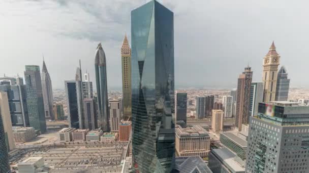 Panorama Futuristických Mrakodrapů Obchodním Centru Finančního Okrsku Dubaji Silnici Sheikh — Stock video
