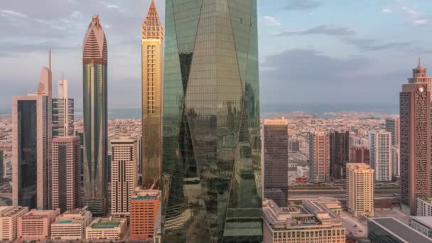 Centro Financeiro Cidade Dubai Com Arranha Céus Luxo Timelapse Manhã — Vídeo de Stock