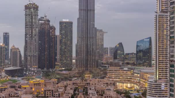 Dubaï Temps Transition Jour Nuit Centre Ville Avec Haut Gratte — Video