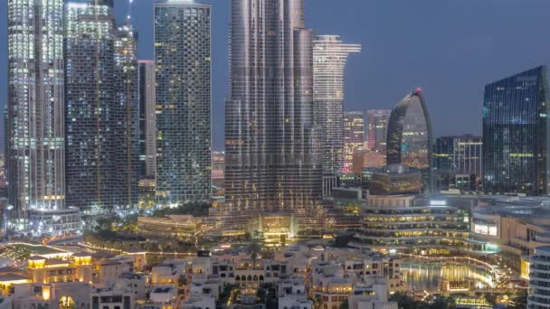 Dubaj Centrum Města Noc Den Přechodový Čas Nejvyšší Mrakodrap Další — Stock video