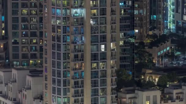 Big Glowing Windows Modern Residential Buildings Timelapse Night Rows Windows — Stock Video