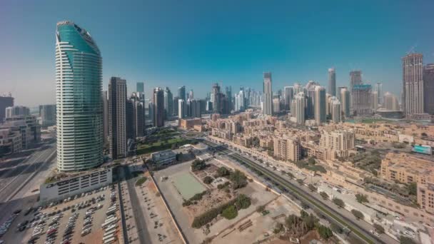 Panorama Des Tours Baie Affaires Dubais Timelapse Matin Aérien Avec — Video