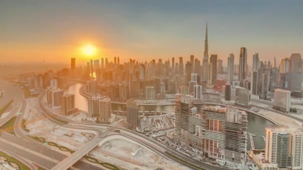 Skyline Panoramico Con Architettura Moderna Dubai Business Bay Torri Del — Video Stock