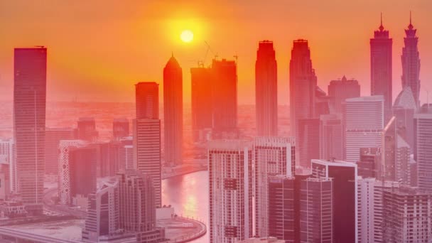 Skyline Met Moderne Architectuur Van Dubai Business Bay Torens Bij — Stockvideo