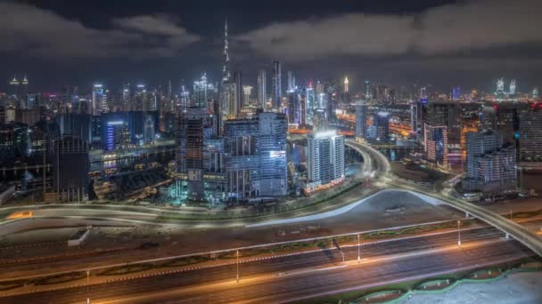Панорамний Масив Дубая Бізнес Бухтою Фінансовим Центральним Районом Протягом Всієї — стокове відео