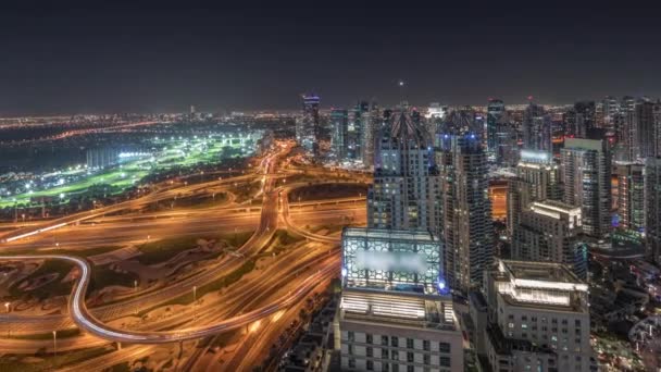 Panorama Che Mostra Dubai Marina Jlt Grattacieli Illuminati Lungo Sheikh — Video Stock