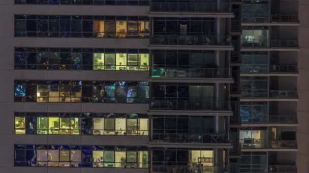 Φώτα Των Windows Λάμπουν Σύγχρονα Κτίρια Κατοικιών Timelapse Νύχτα Πολυόροφοι — Αρχείο Βίντεο