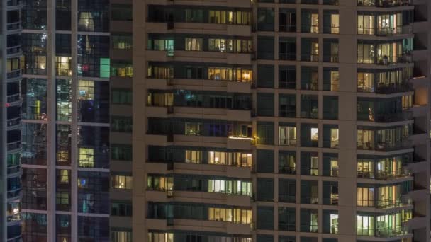 Many Windows Lights Modern Office Residential Buildings Timelapse Night Multi — Stock Video