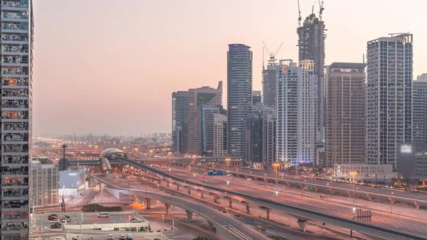 Dubai Marina Skyscrapers Sheikh Zayed Road Metro Railway Aerial Day — Stock Photo, Image