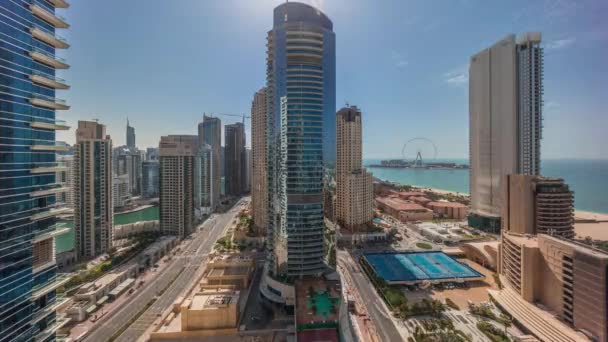 Vue Panoramique Sur Port Plaisance Dubaï Quartier Jbr Célèbre Roue — Video
