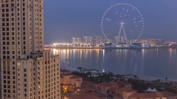 Bluewaters Ilha Com Arquitetura Moderna Ferris Roda Aérea Noite Dia — Vídeo de Stock