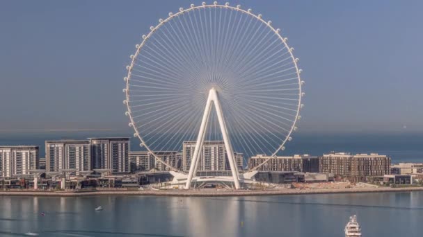 Bluewaters Ilha Com Arquitetura Moderna Ferris Roda Aérea Timelapse Iate — Vídeo de Stock