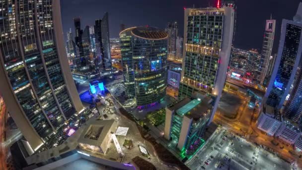 Πανόραμα Του Ντουμπάι Διεθνές Οικονομικό Κέντρο Ουρανοξύστες Εναέρια Timelapse Κατά — Αρχείο Βίντεο