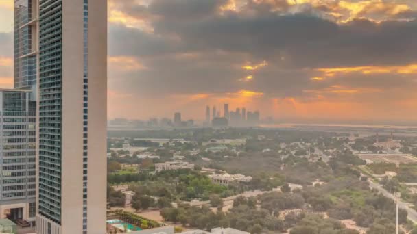 Lever Soleil Sur Jardin Dans Quartier Zabeel Avec Des Gratte — Video