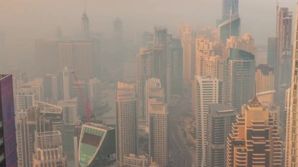 Skyline Panoramisch Uitzicht Dubai Marina Wazige Ochtend Met Een Kunstmatig — Stockvideo