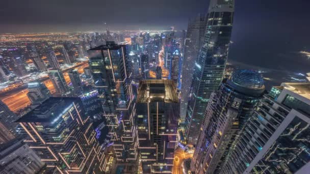 Vista Panorâmica Horizonte Marina Dubai Mostrando Canal Cercado Por Arranha — Vídeo de Stock