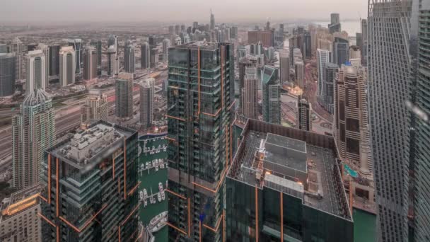 Dubai Marina Jlt District Traffic Highway Skyscrapers Aerial Day Night — Stock Video