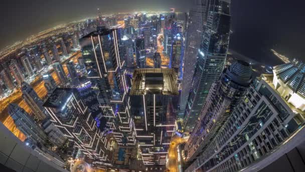 Skyline Panorama Der Dubai Marina Mit Kanal Der Von Beleuchteten — Stockvideo