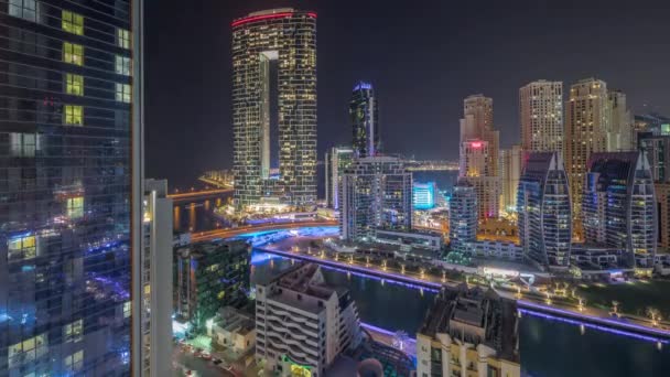 Dubai Marina Arranha Céus Jbr Distrito Com Edifícios Luxo Resorts — Vídeo de Stock