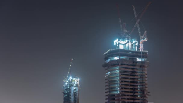 Edificios Gran Altura Construcción Noche Timelapse Sitio Con Grúas Contra — Vídeo de stock