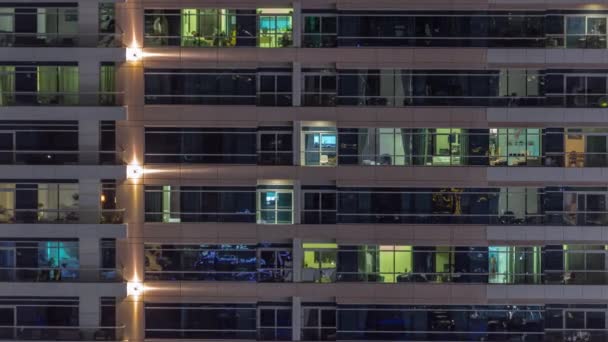 Flat Night Panorama Multicolor Light Windows Multistory Buildings Aerial Timelapse — Stockvideo