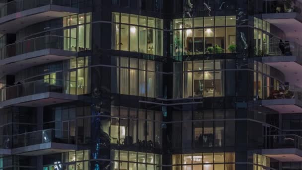 Noční Panorama Vícebarevného Světla Oknech Vícebarevných Budov Vzdušného Času Prosvětlený — Stock video