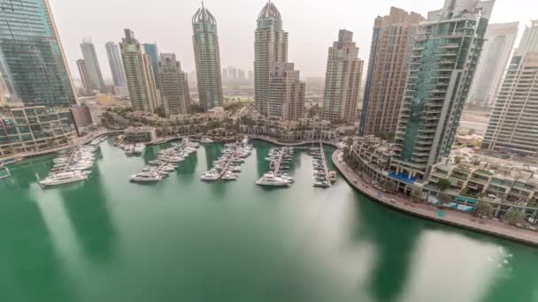 Bahía Yates Lujo Timelapse Aéreo Ciudad Puerto Deportivo Dubai Mañana — Vídeo de stock