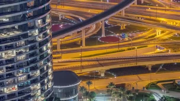 Dálniční Křižovatka Nadjezd Dubaje Centru Vzdušného Času Noci Obrovský Silniční — Stock video